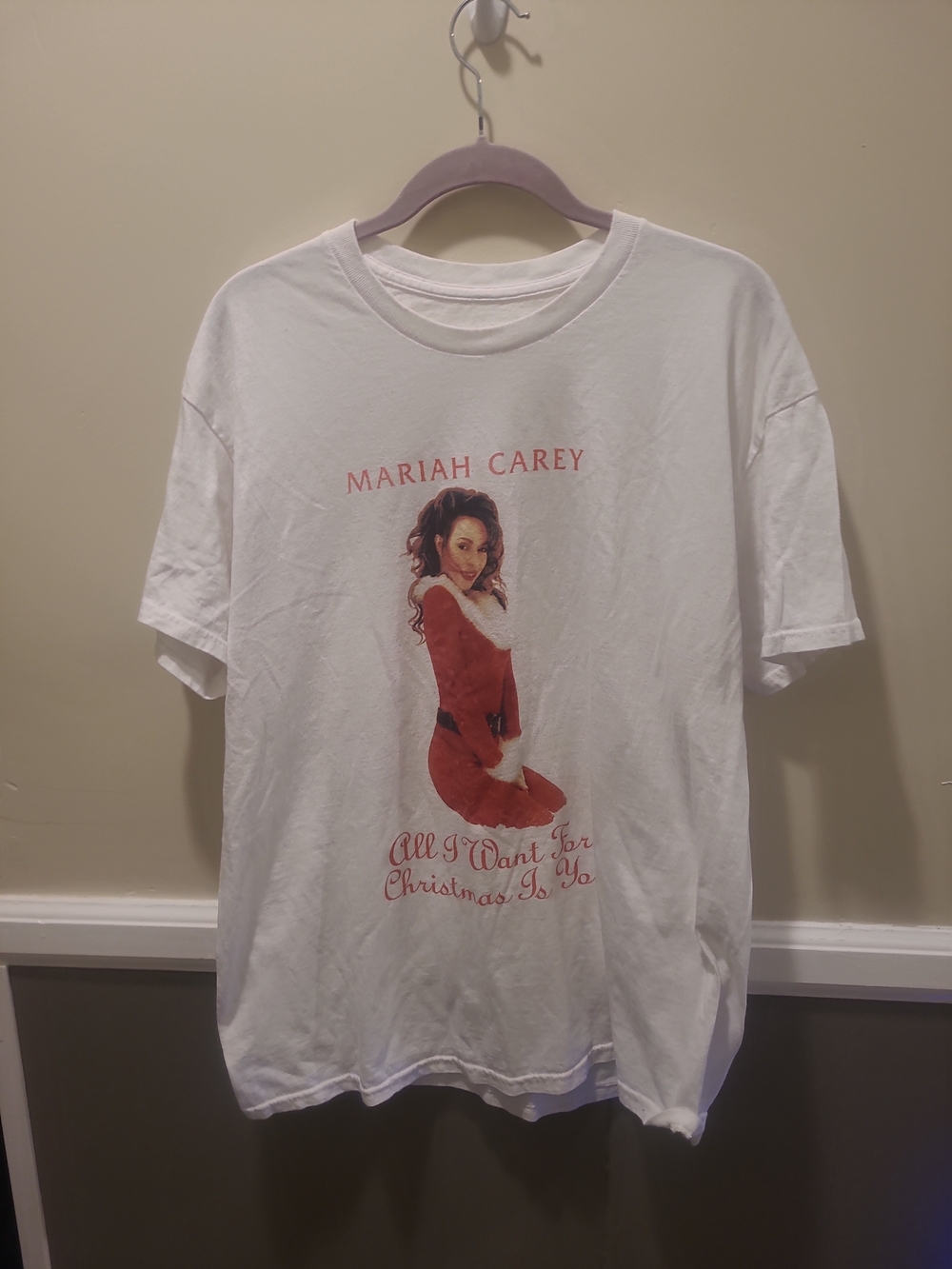 Mariah Carey Music T-Shirt All I Want for Christmas Is You Womens L White